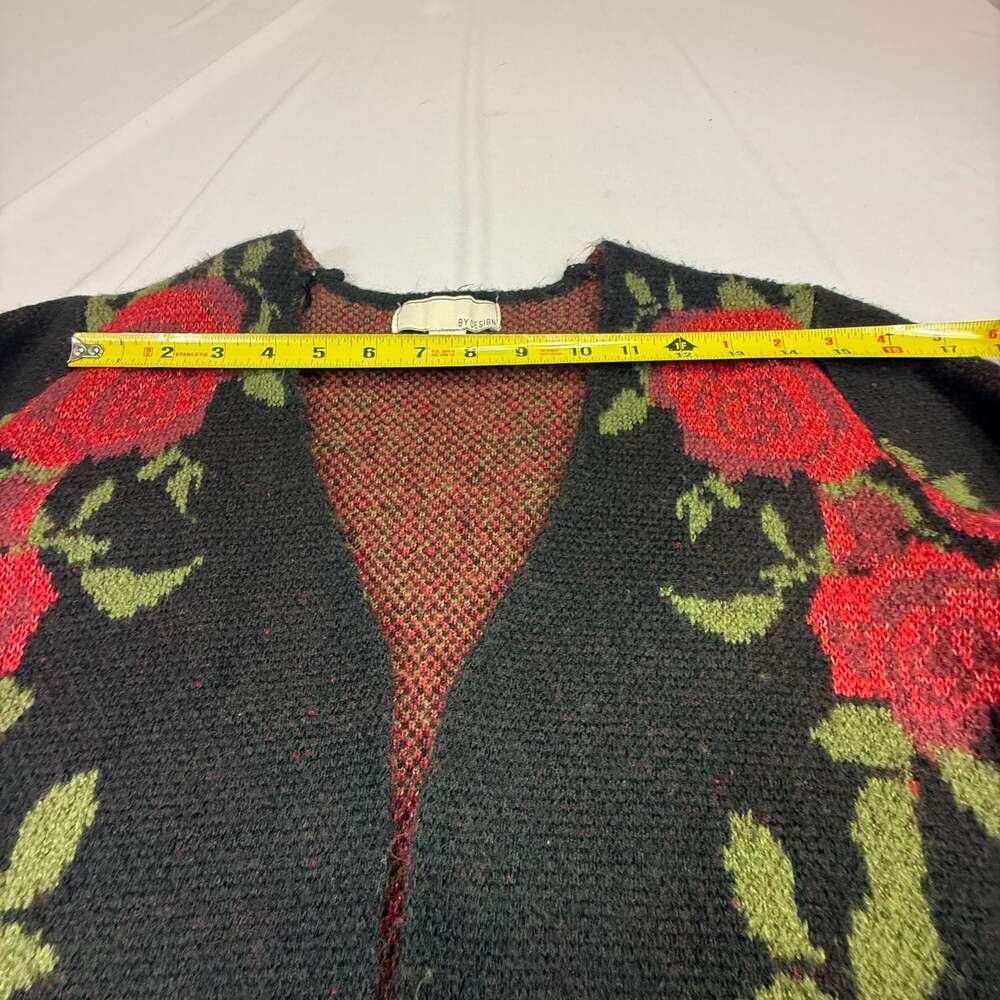 By Design Red Rose Floral Open Front Long Cardigan Sweater Size M - Picture 7 of 10